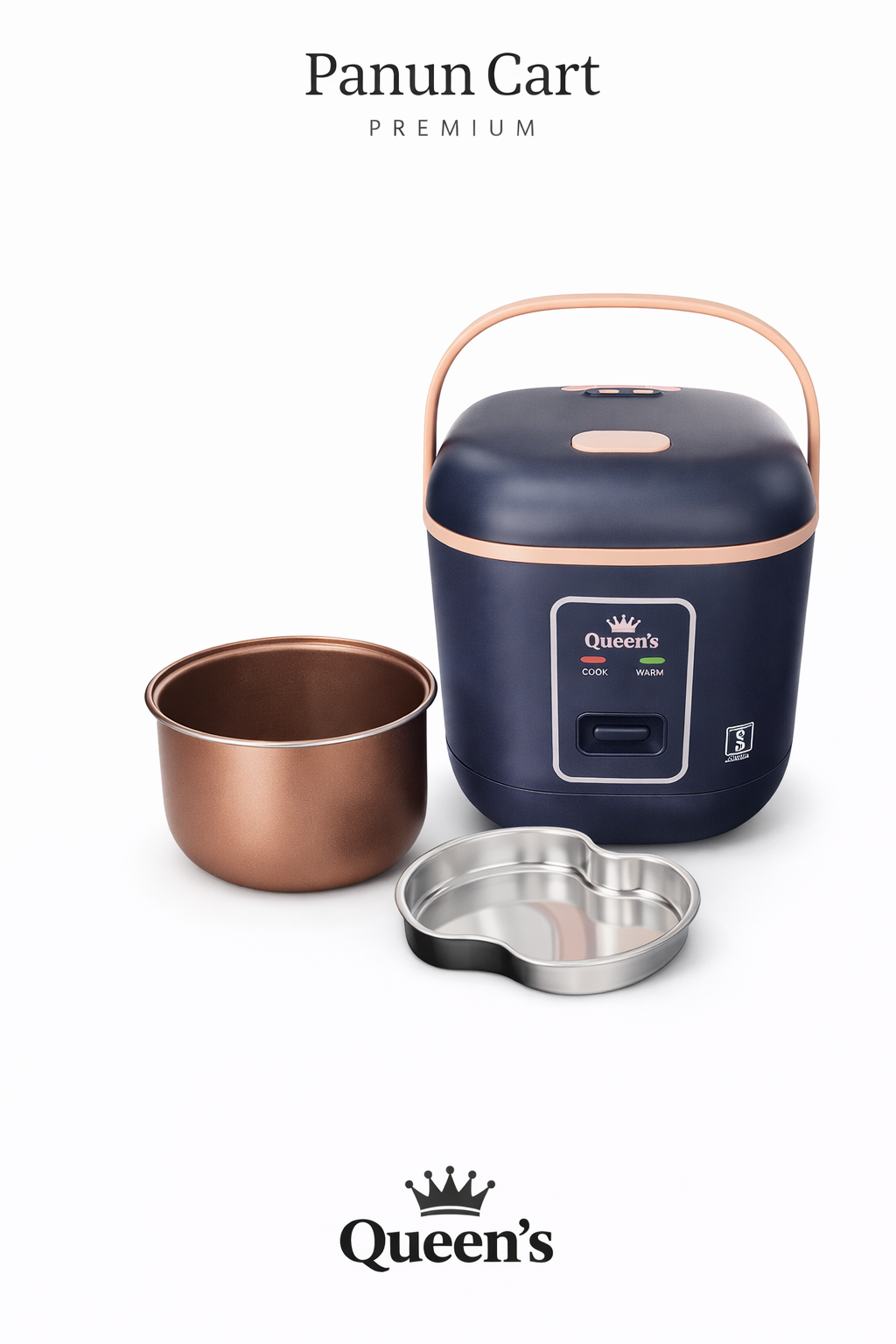 Queen’s Automatic Rice Cooker 0.6L – Compact Energy Saving Mini Cooker with Ceramic Coating Inner Pot | 200W | 220V | 1 Year Warranty
