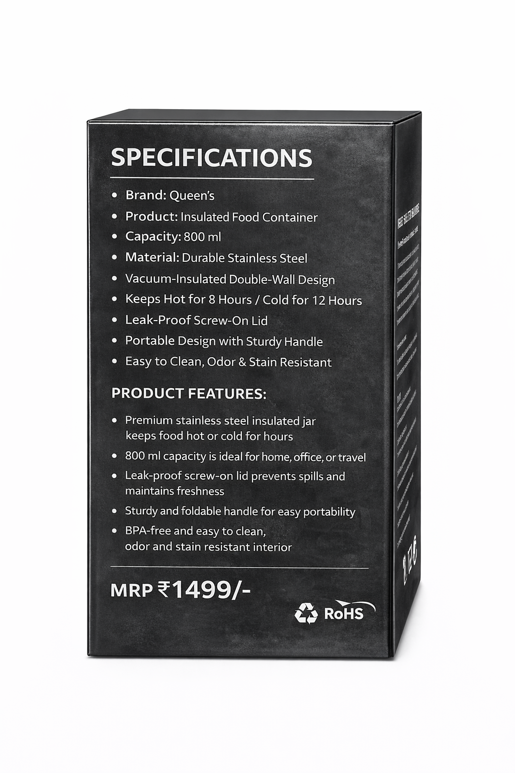 Queen’s Insulated Food Container Stainless Steel Hot and Cold Lunch Jar Portable Thermal Food Storage Leak Proof Handle Design Premium Food Flask