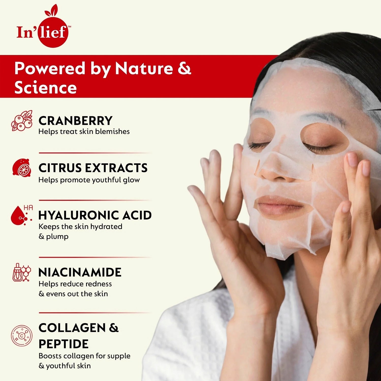 Inlief Vitamin C 0.5 Hydrating  Brightening Facial Sheet Mask (1 Pc)