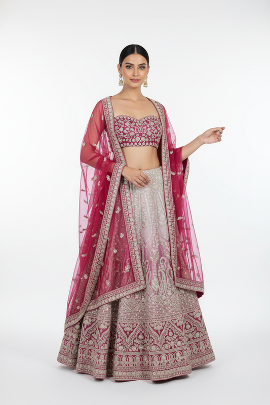 Maroon Zardozi Embroidered Lehenga Set with Sequins & Floral Motifs – Regal Bridal Ensemble