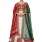 White Red Gold Bandhani Embroidered Lehenga Set for Women – Intricate Woven Bridal Designer Outfit with Gold Thread Work & Traditional Dupatta