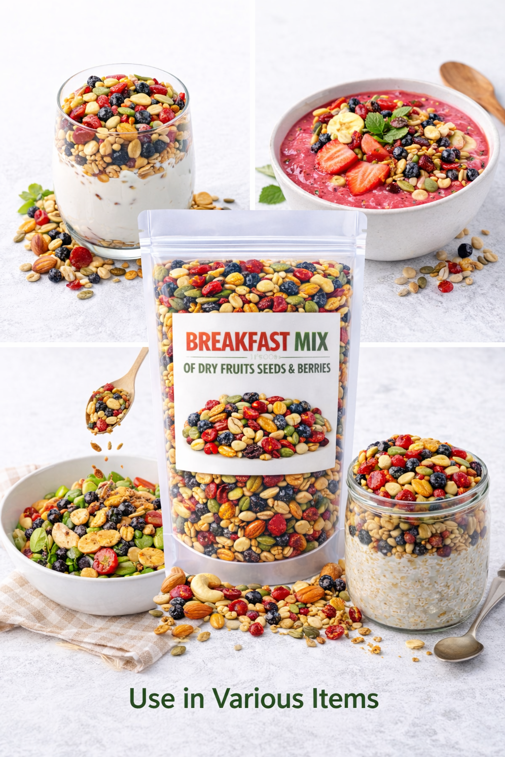 KASMEER WALA Healthy Breakfast Mix with Nuts, Seeds & Berries – High Protein Superfood Blend 500g