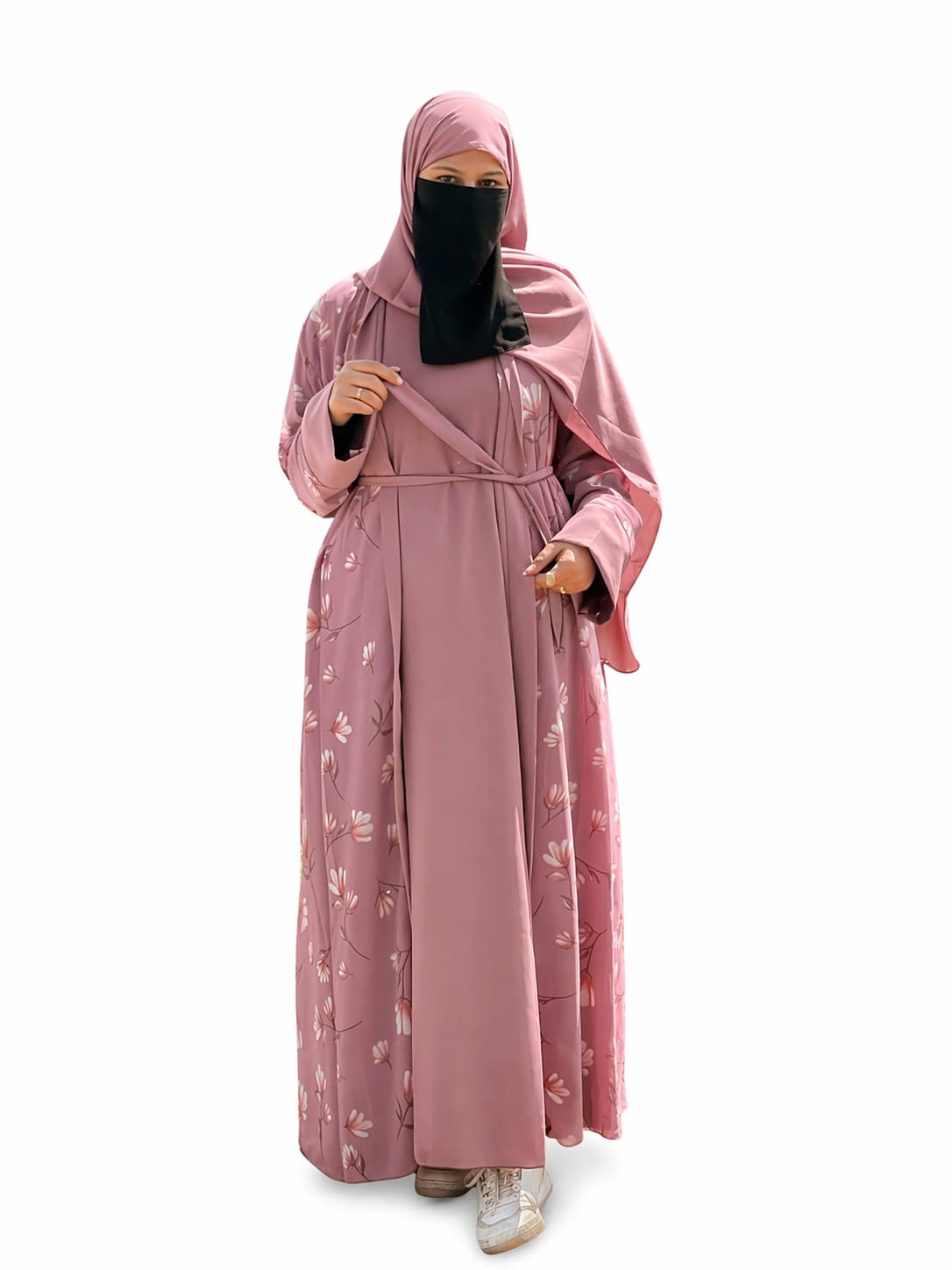 New Arrival - 4 Piece Premium Abaya Set | Sky Blue Printed Shrug 4-Piece Premium Abaya Set for Women