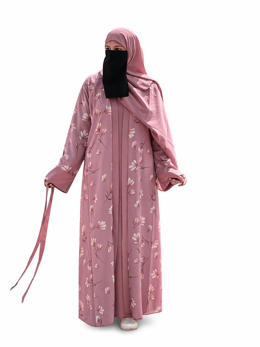 New Arrival - 4 Piece Premium Abaya Set | Sky Blue Printed Shrug 4-Piece Premium Abaya Set for Women