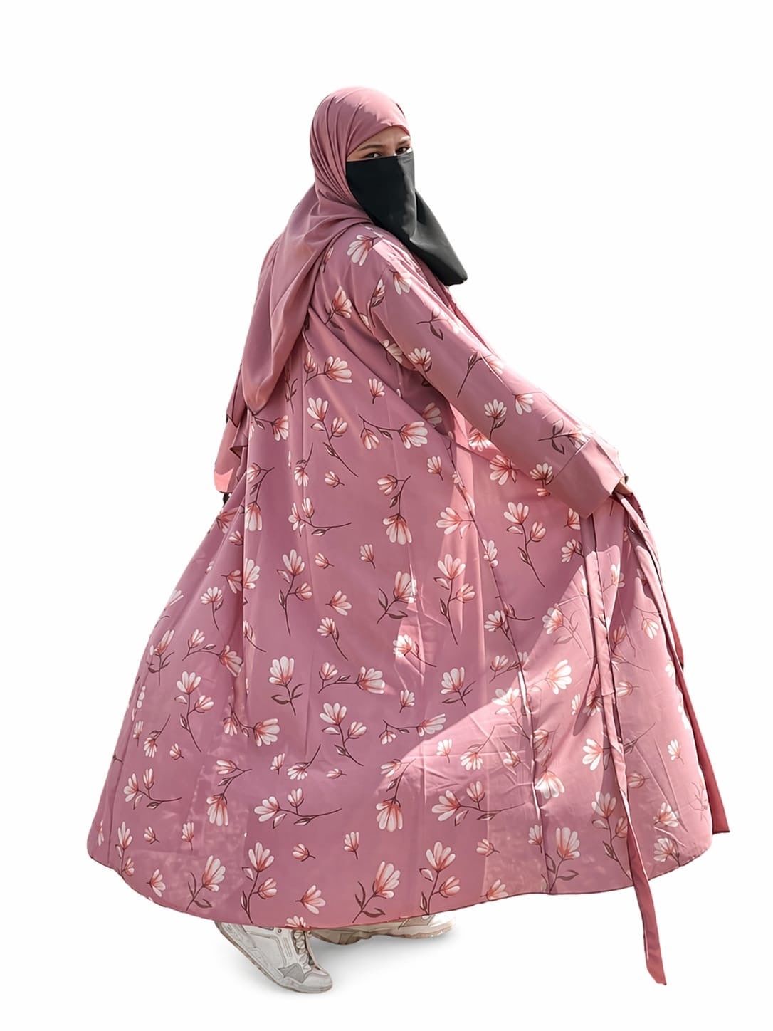 New Arrival - 4 Piece Premium Abaya Set | Sky Blue Printed Shrug 4-Piece Premium Abaya Set for Women