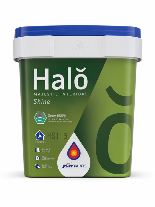 JSW Paints Halō Majestic Interiors Shine (HSI 3) | Premium Interior Emulsion with Germ Block Technology
