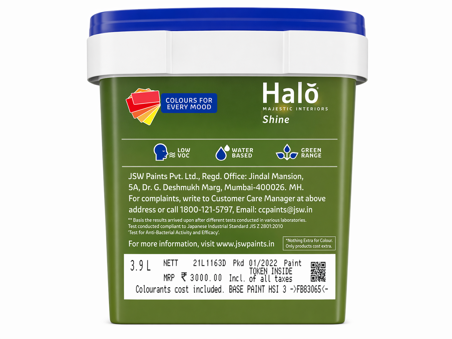 JSW Paints Halō Majestic Interiors Shine (HSI 3) | Premium Interior Emulsion with Germ Block Technology