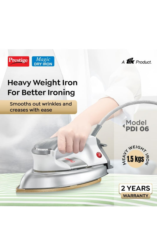 Heavyweight Dry Iron PDI 06 with Greblon Coated Soleplate | LED Indicator | 2-Year Warranty