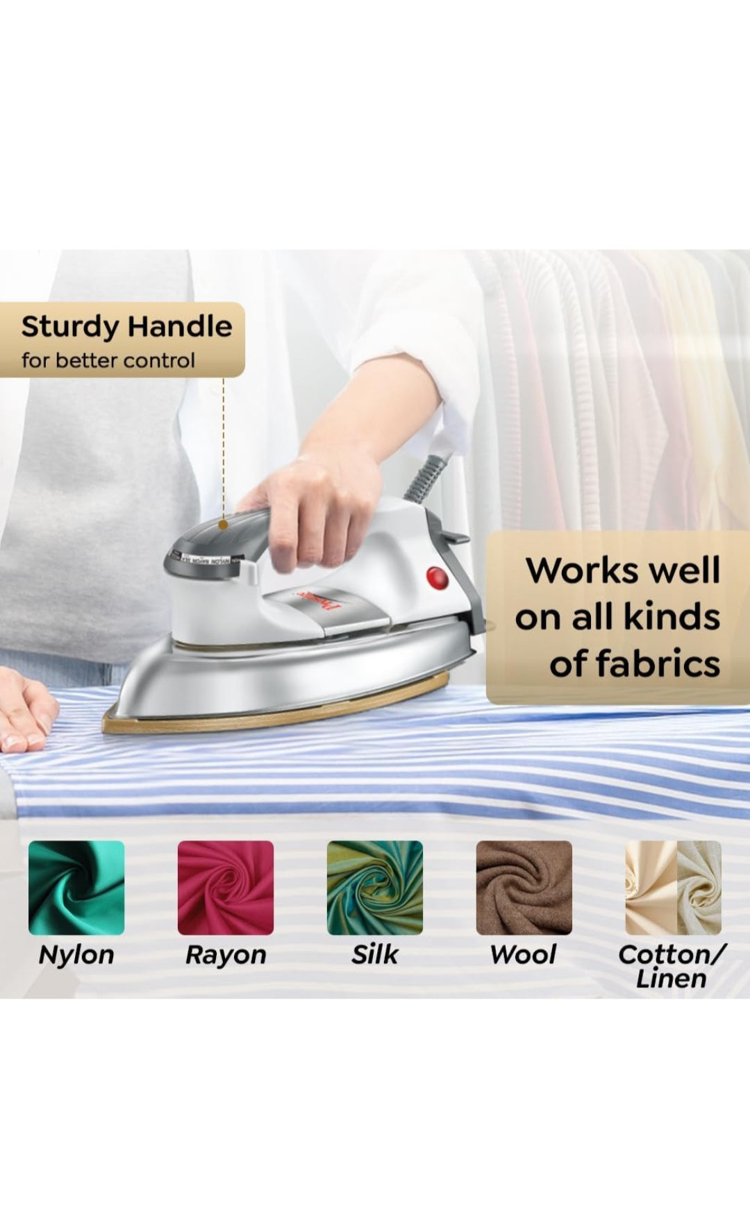 Heavyweight Dry Iron PDI 06 with Greblon Coated Soleplate | LED Indicator | 2-Year Warranty