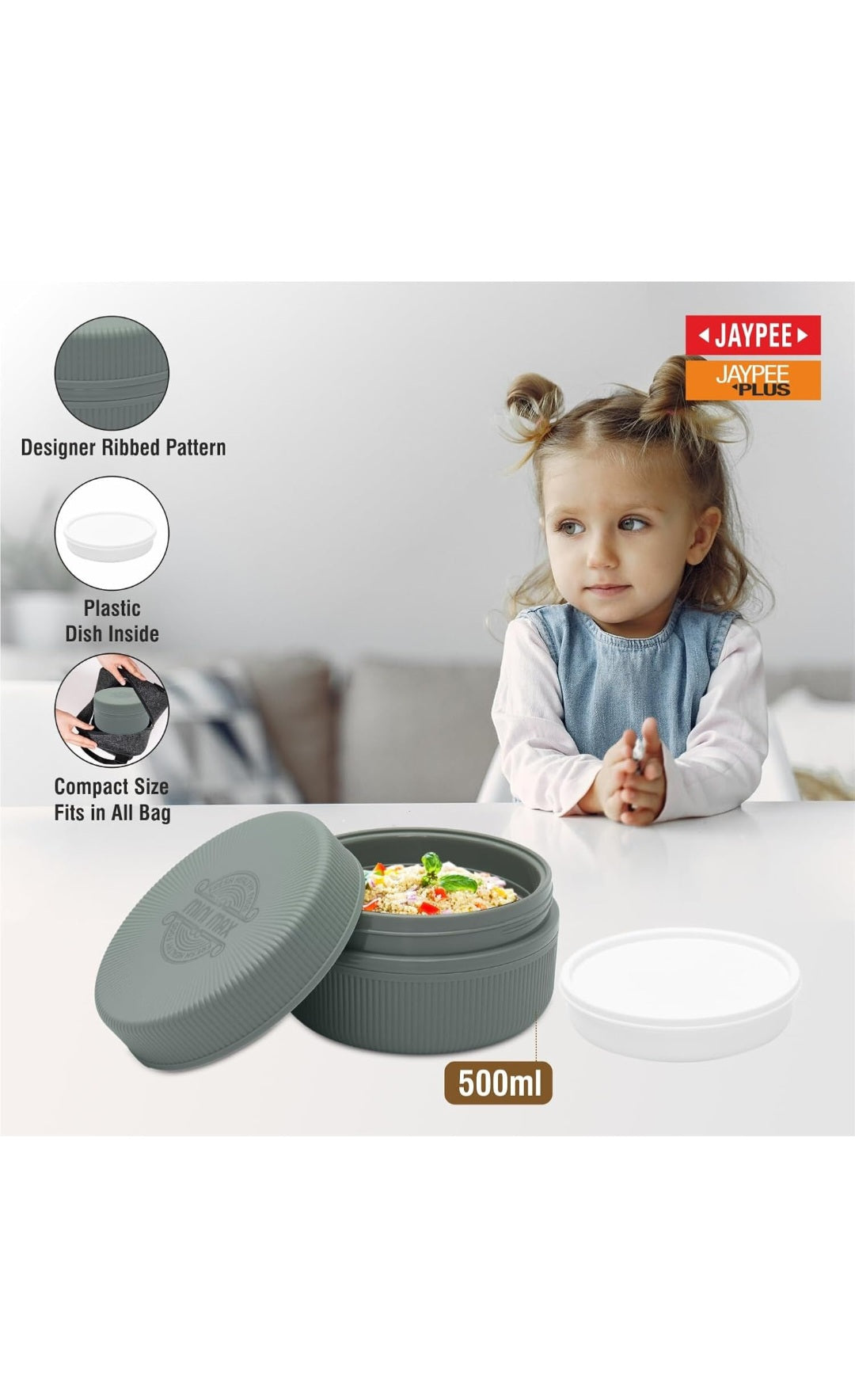 Jaypee Plus Insulated Lunch Box 830 ml | Stainless Steel Inner | PU Insulated | BPA Free