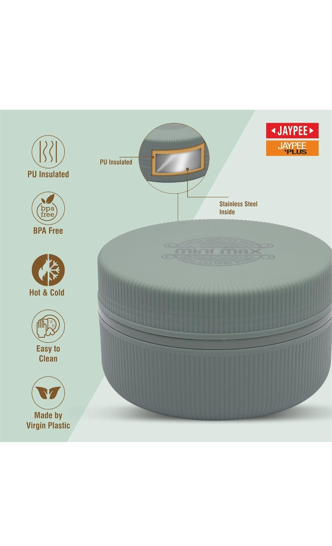 Jaypee Plus Insulated Lunch Box 830 ml | Stainless Steel Inner | PU Insulated | BPA Free