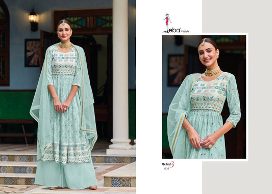 Embroidered Faux Georgette Kurta Set with Plazo & Heavy Net Dupatta