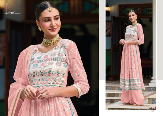 Embroidered Faux Georgette Kurta Set with Plazo & Heavy Net Dupatta