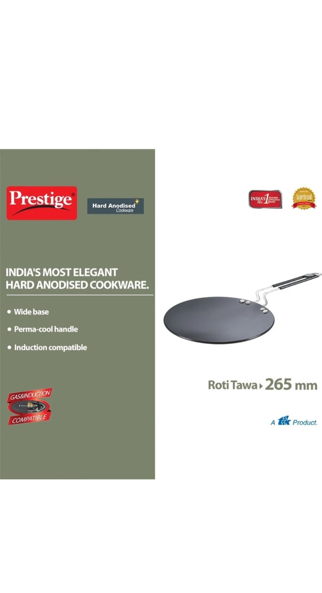 Prestige Hard Anodised Roti Tawa 26.5 cm | Non-Stick | Metal Spoon Friendly | Induction Base