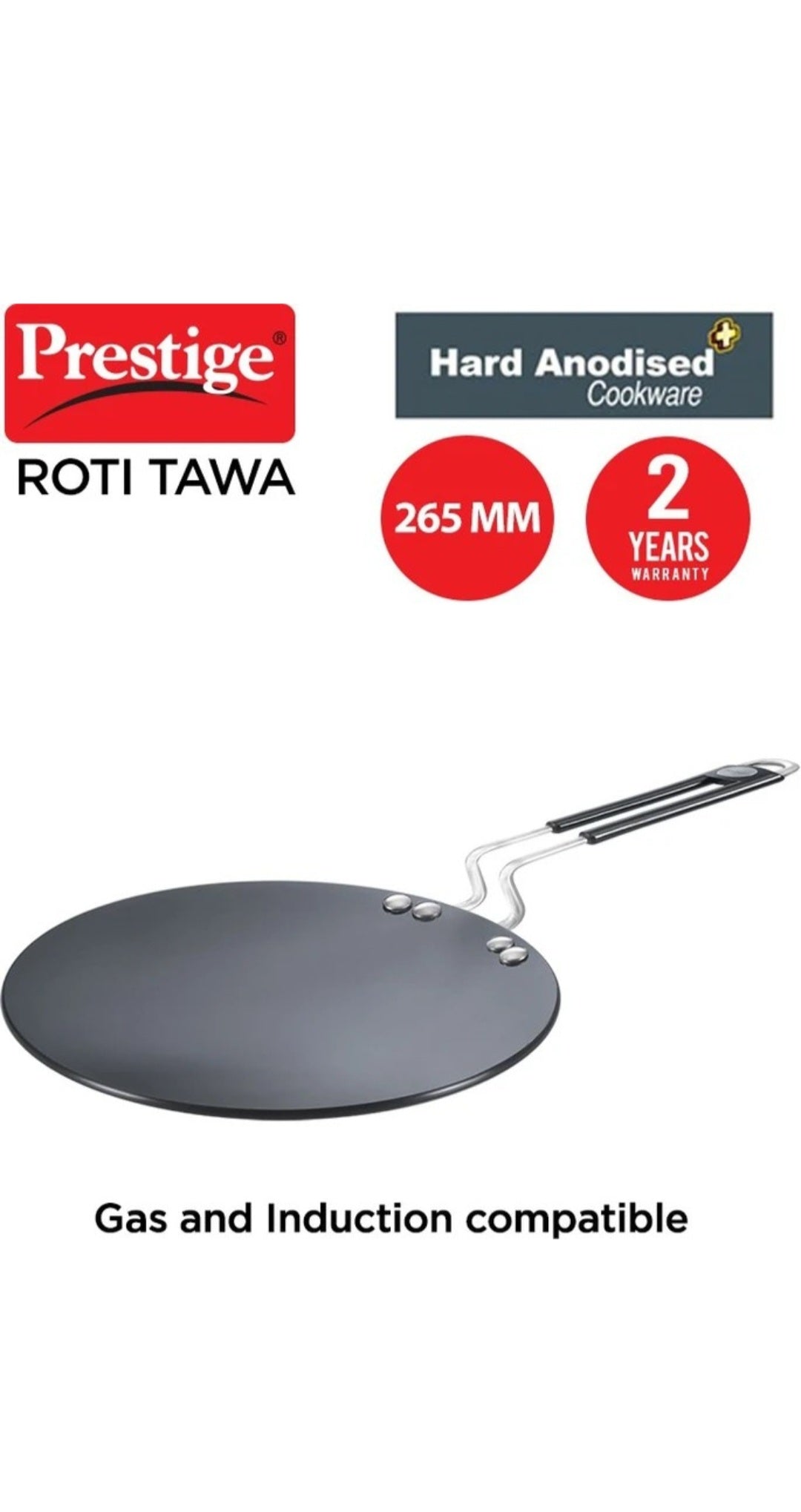 Prestige Hard Anodised Roti Tawa 26.5 cm | Non-Stick | Metal Spoon Friendly | Induction Base