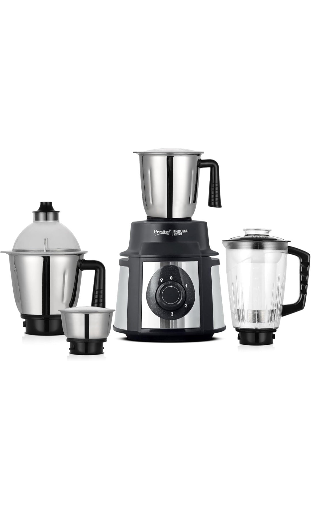 Prestige Endura 1000W 2-in-1 Juicer Mixer Grinder with 4 Jars | Heavy Duty Motor | Stainless Steel Body