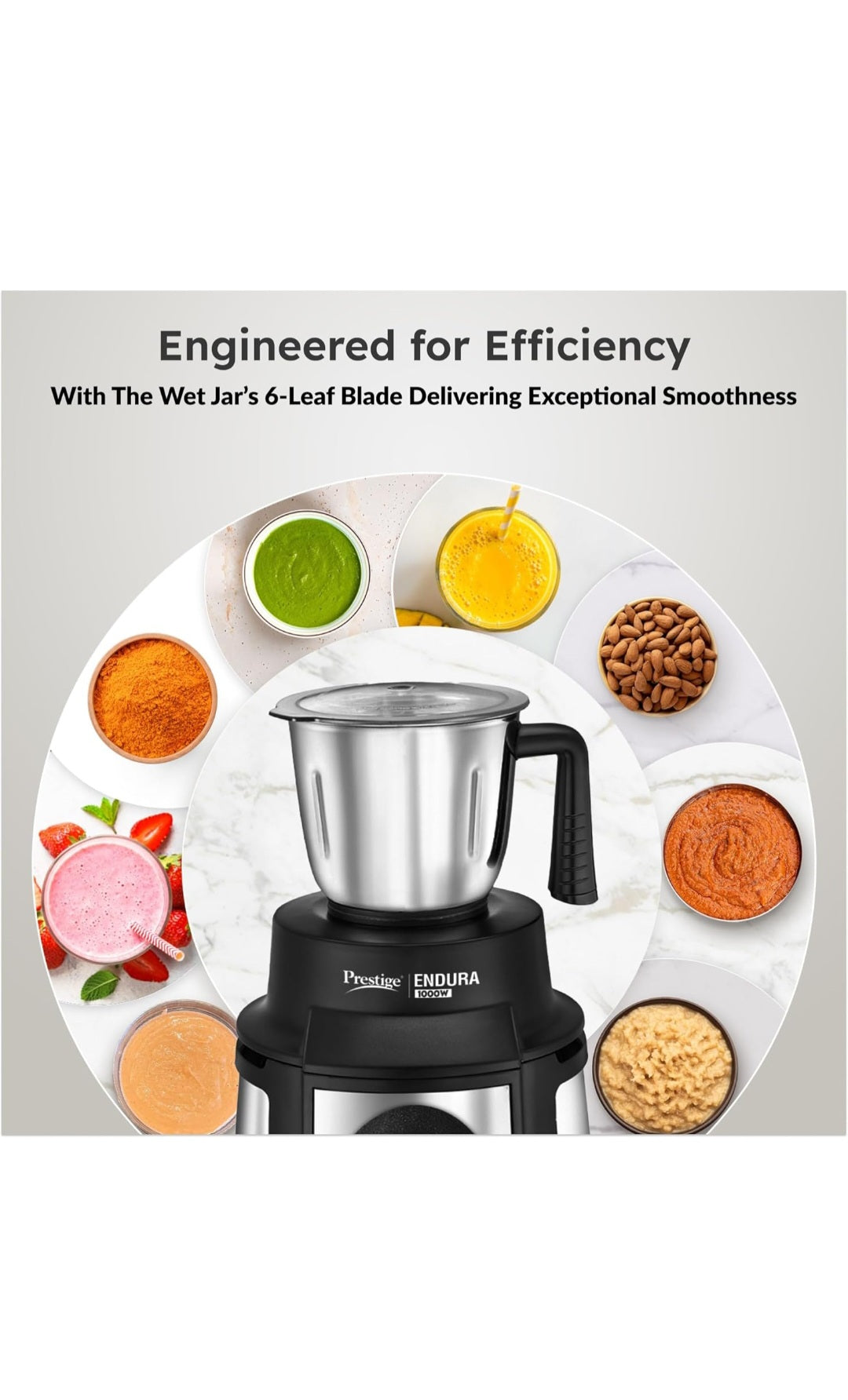 Prestige Endura 1000W 2-in-1 Juicer Mixer Grinder with 4 Jars | Heavy Duty Motor | Stainless Steel Body