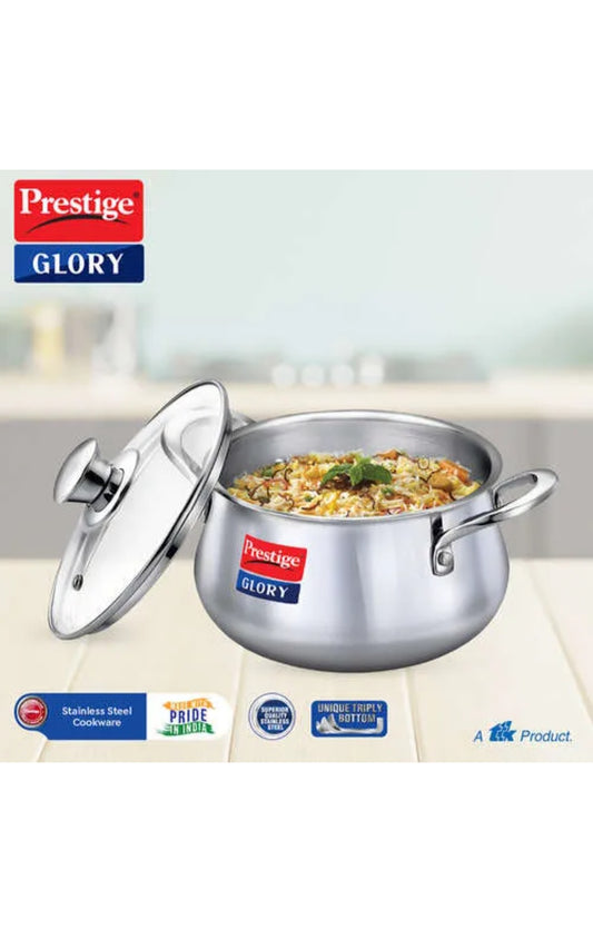 Prestige Glory Handy 3L Triply Stainless Steel Cook & Serve | Gas, Induction & OTG Safe