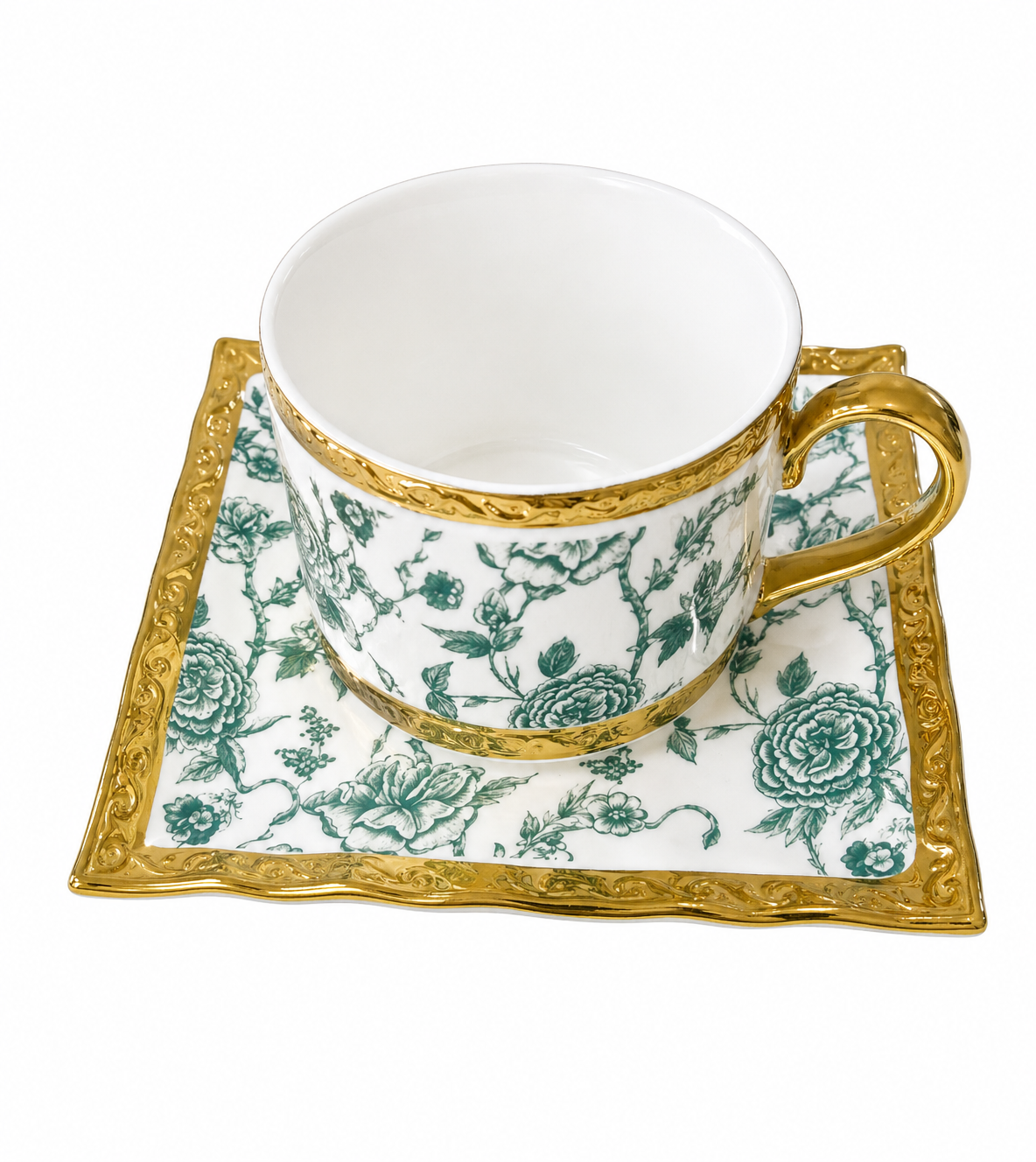 Elegant Royal Tea Set | Fine Bone China | Square Plate | Golden Coating