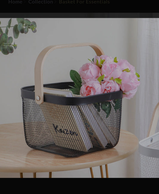 Elegant Wooden Handle Basket | Multipurpose Storage & Serving Basket | Durable Coated Body