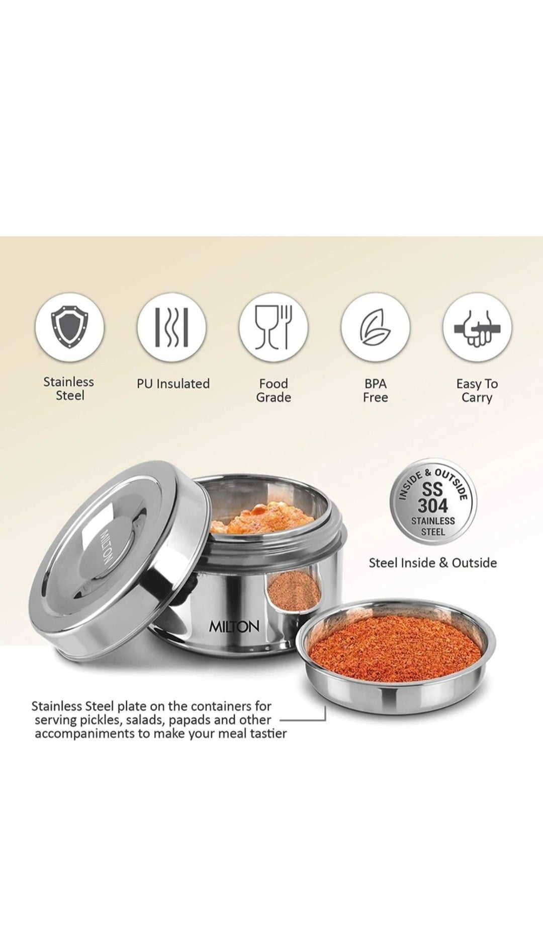 Milton Steel Snack Medium Lunch Box | BPA Free | Stainless Steel | 1 Year Warranty