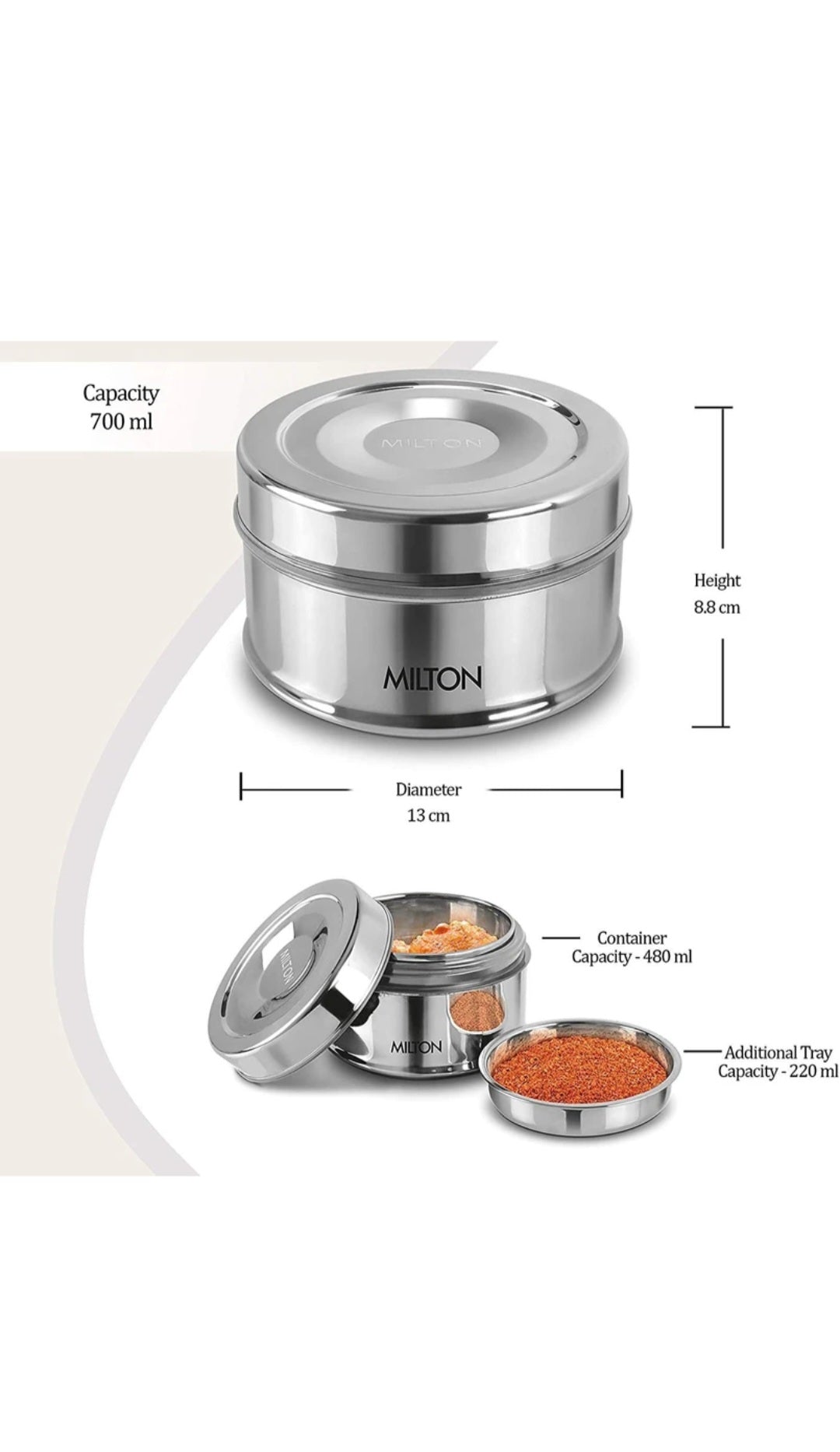 Milton Steel Snack Medium Lunch Box | BPA Free | Stainless Steel | 1 Year Warranty
