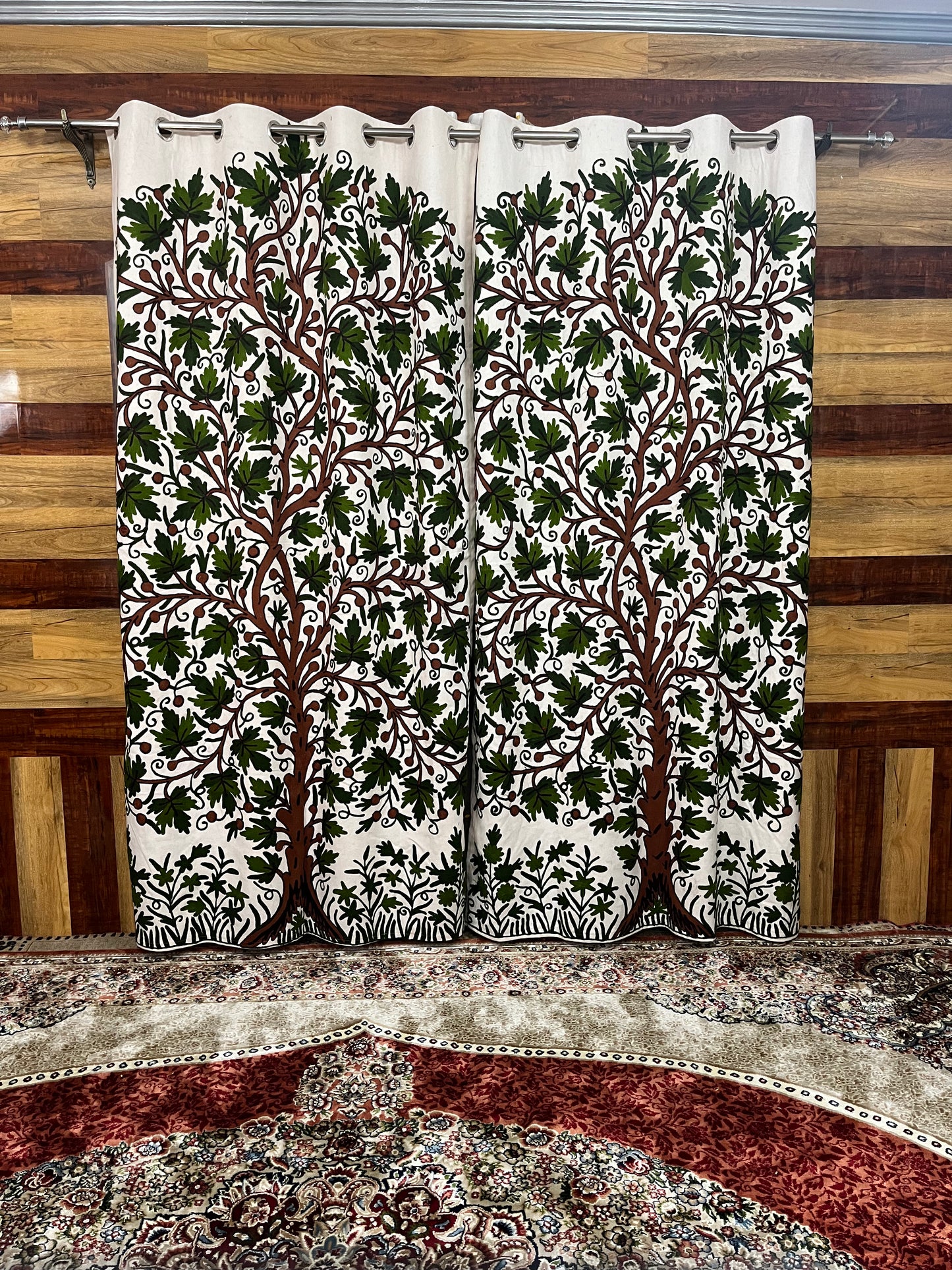 Green Jannat Chinar Tree Crewel Curtain