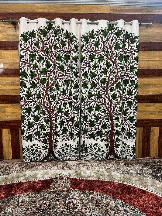 Green Jannat Chinar Tree Crewel Curtain