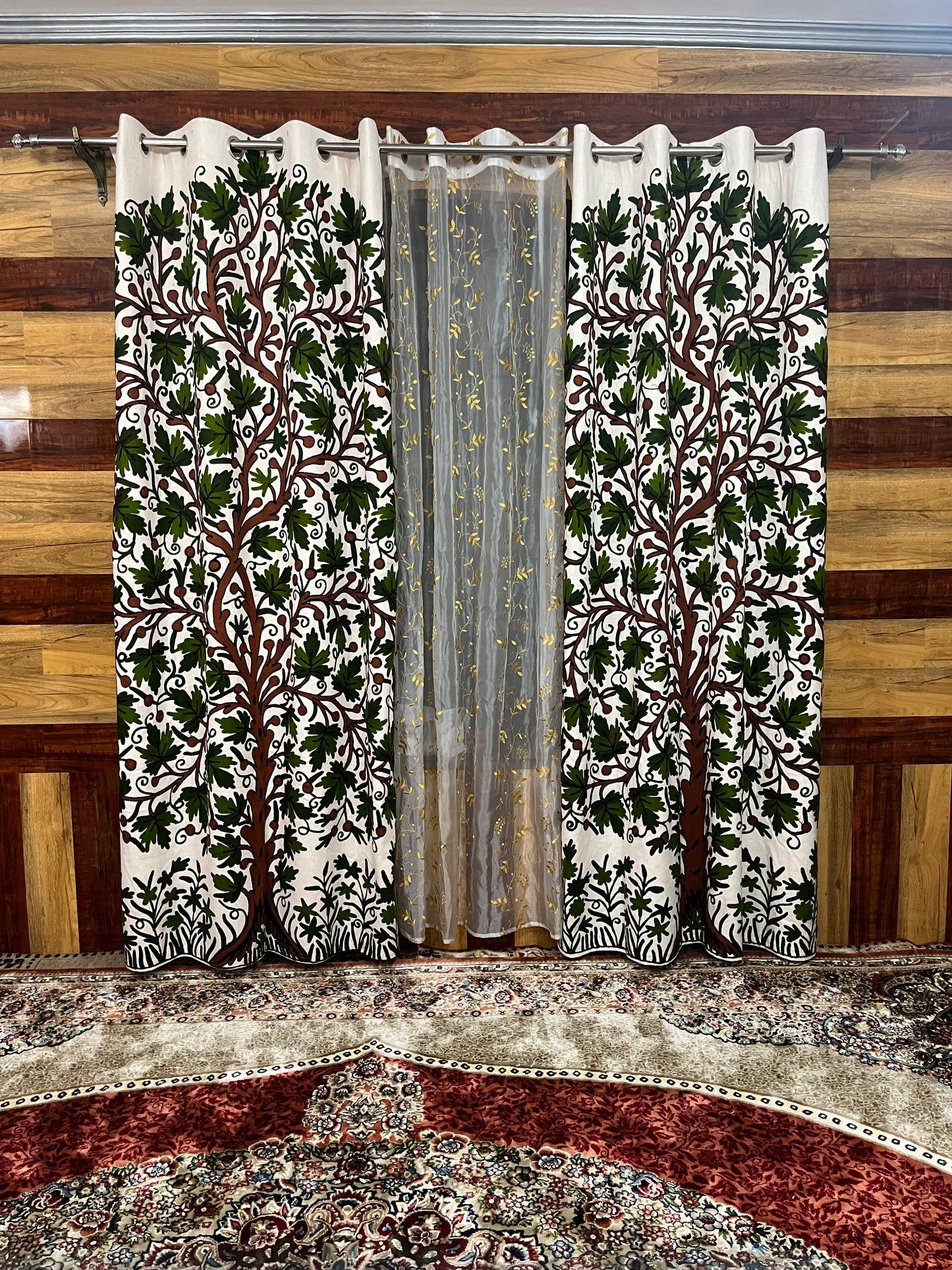 Green Jannat Chinar Tree Crewel Curtain