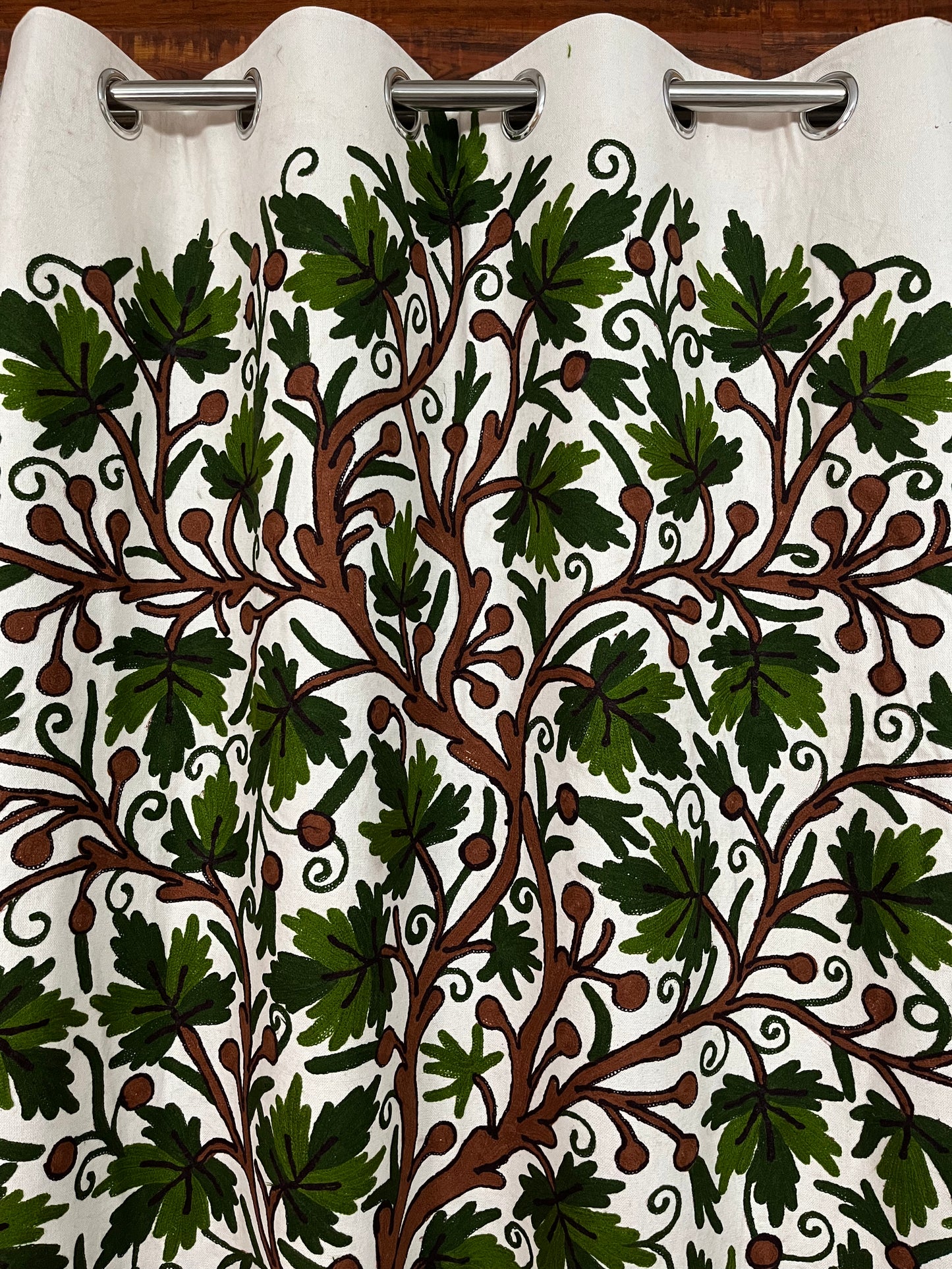 Green Jannat Chinar Tree Crewel Curtain