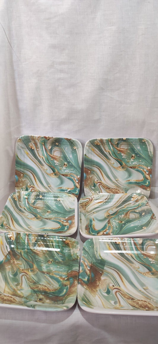 6 Pc Melamine Plate Set | Unbreakable | Premium Designer Serving Plates