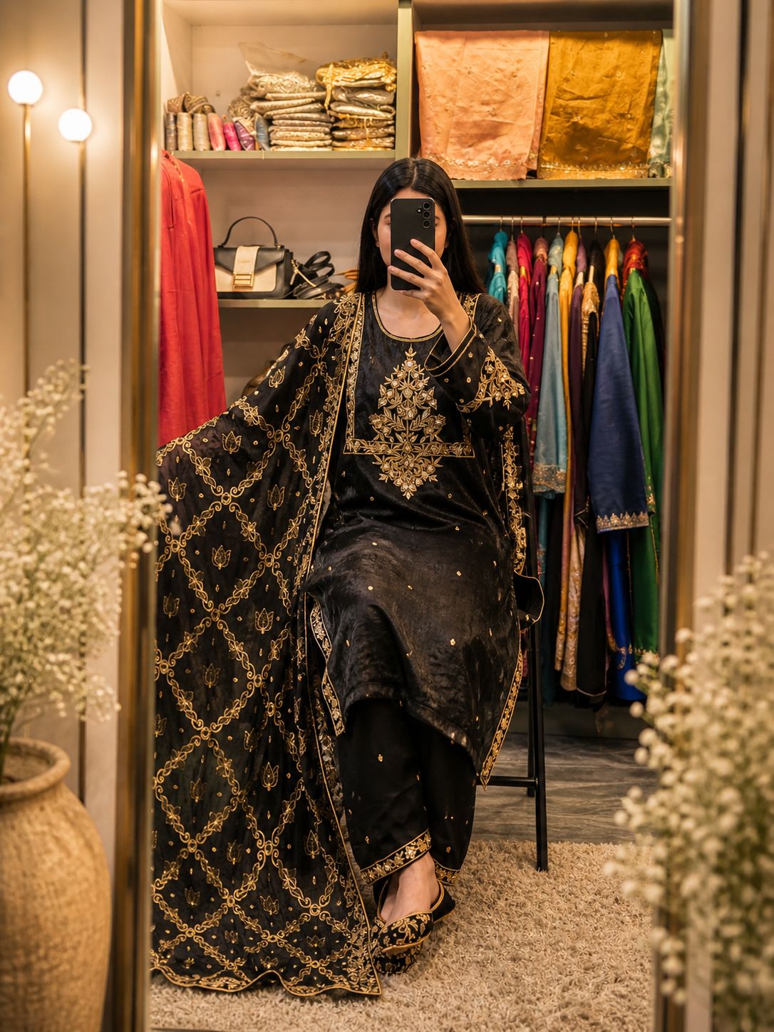 Black Hand Dabka Bridal Suit | Timeless Luxury Trousseau Wear