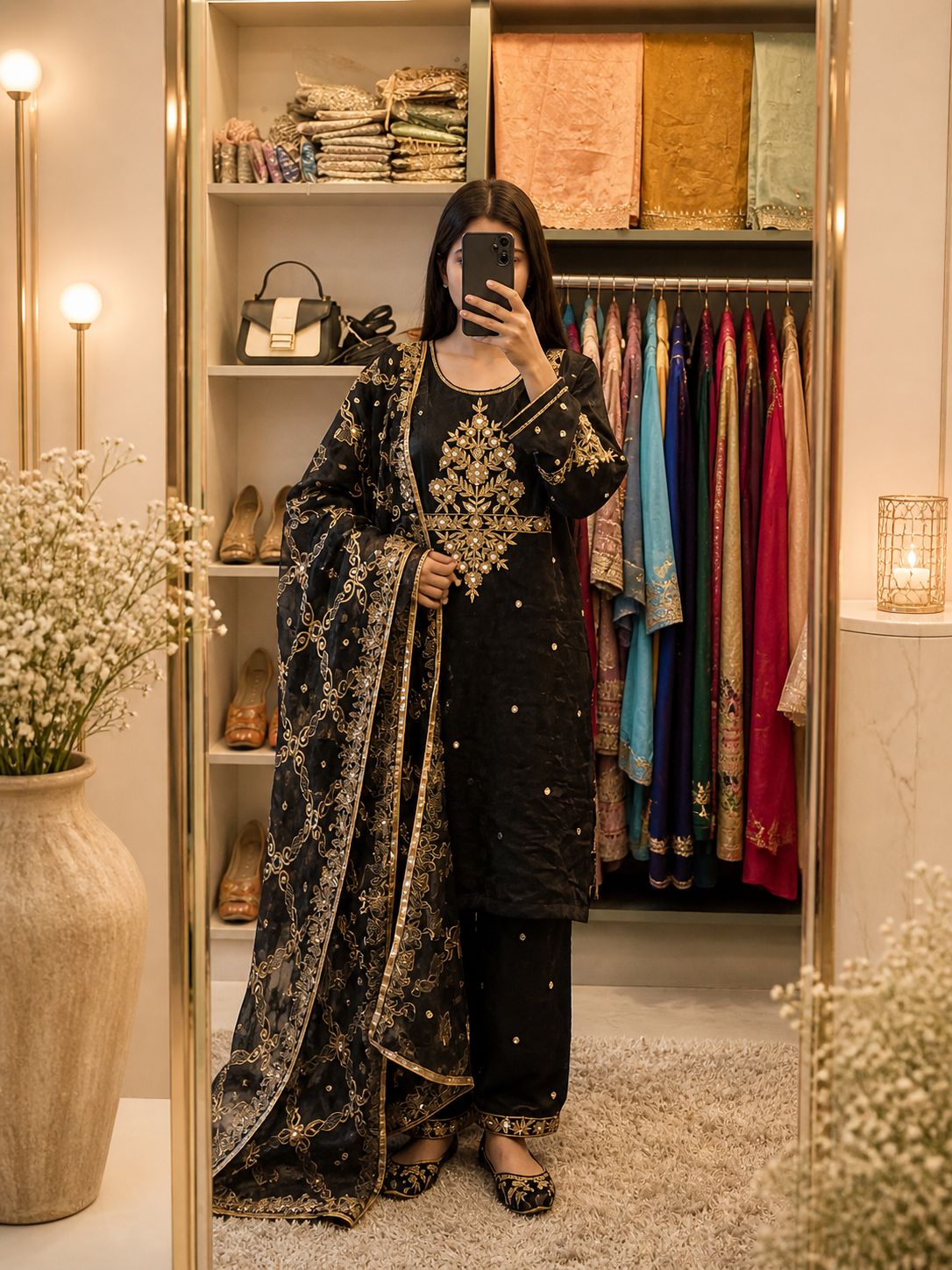 Black Hand Dabka Bridal Suit | Timeless Luxury Trousseau Wear