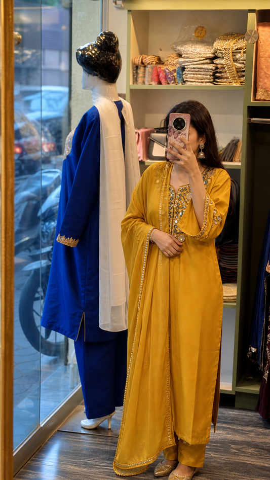 Mustard Embroidered Ensemble | Elegant Festive Wear | Timeless Ethnic Statement