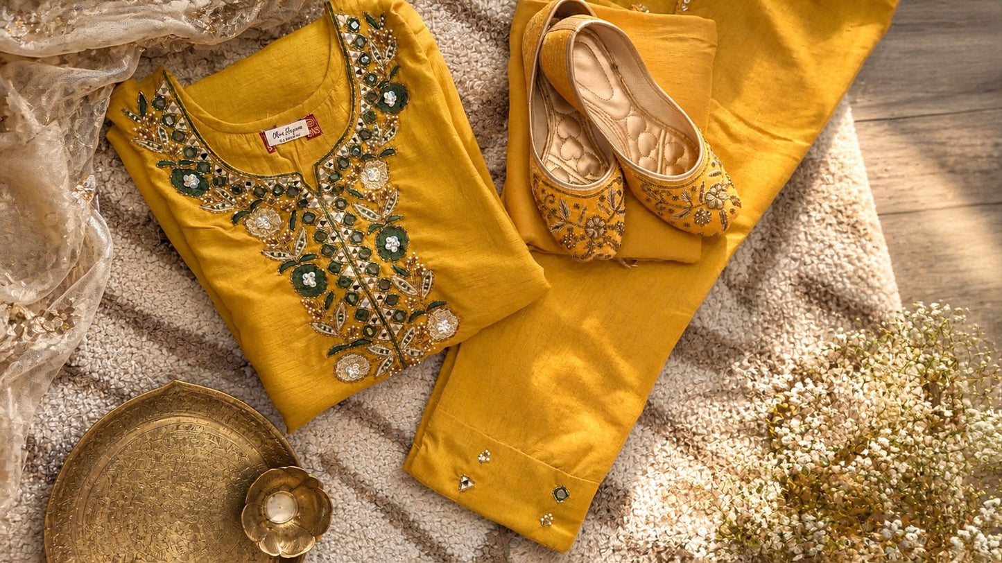 Mustard Embroidered Ensemble | Elegant Festive Wear | Timeless Ethnic Statement
