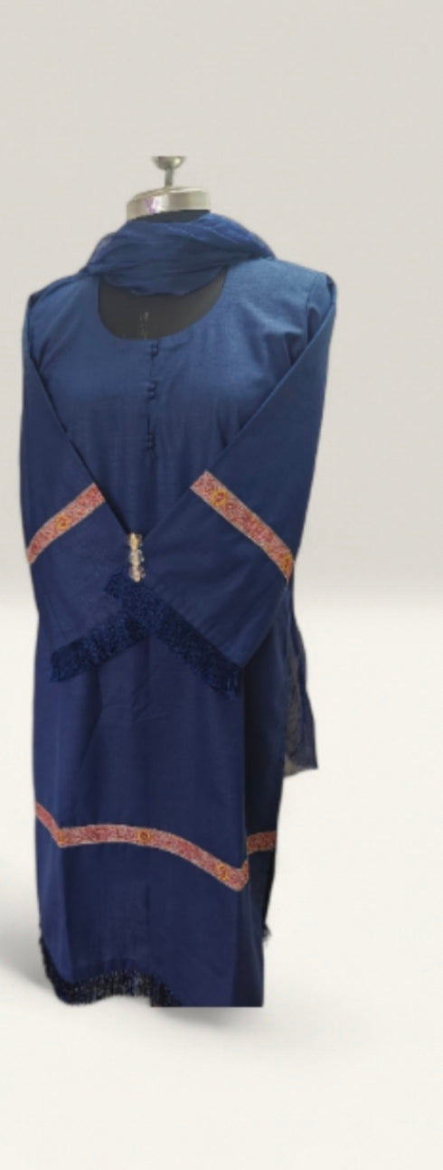 Premium Ruby Cotton 3-Piece Cord Set | Sozni Lace Work | Chiffon Dupatta | Elegant Ethnic Wear