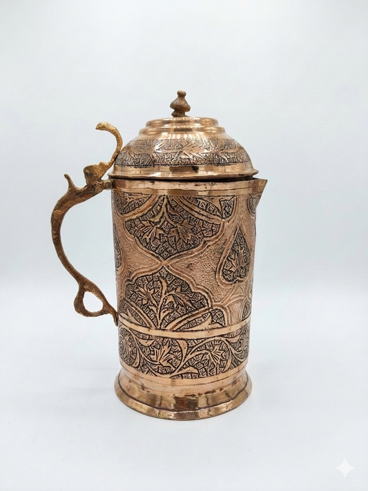 Nakchdaar copper jug with a beautiful design and installed speacial black ink called sawaad.