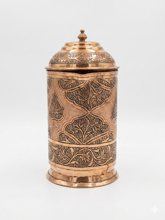 Nakchdaar copper jug with a beautiful design and installed speacial black ink called sawaad.