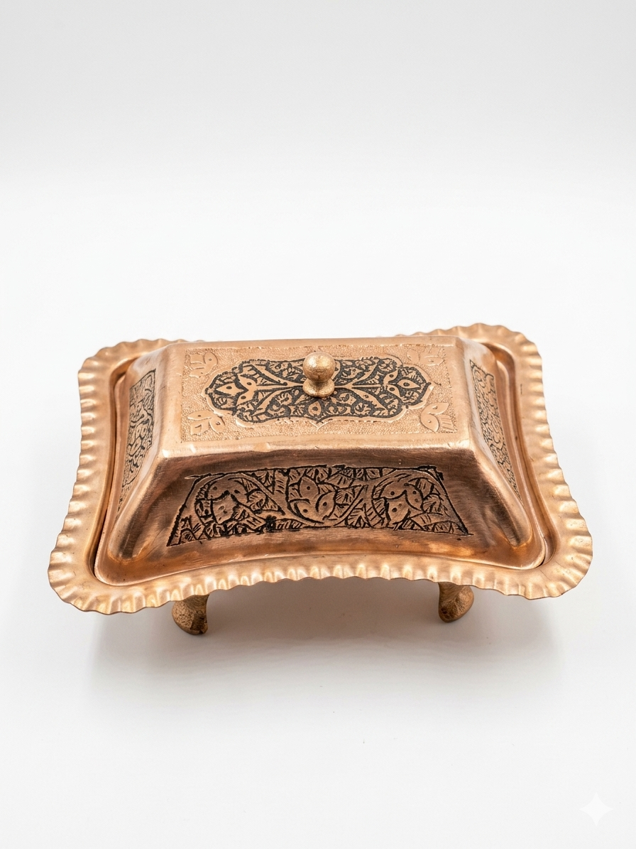 Nakchdaar copper butter box with installed speacial black ink called sawaad.