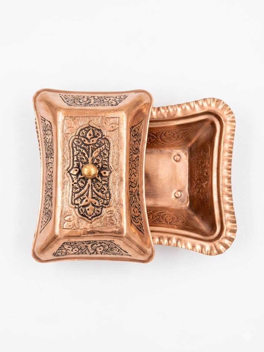 Nakchdaar copper butter box with installed speacial black ink called sawaad.