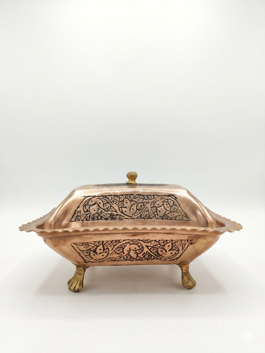 Nakchdaar copper butter box with installed speacial black ink called sawaad.