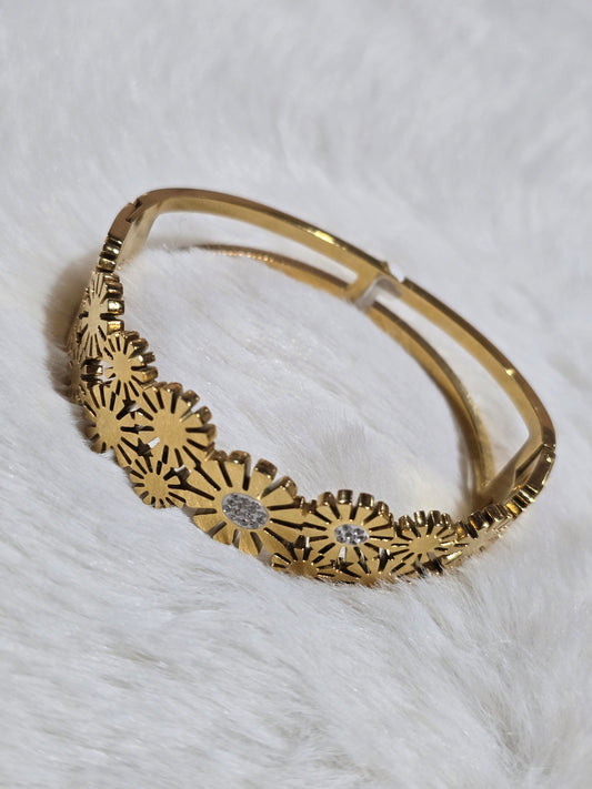 Anti Tarnish Solid Mini Floral Bangle