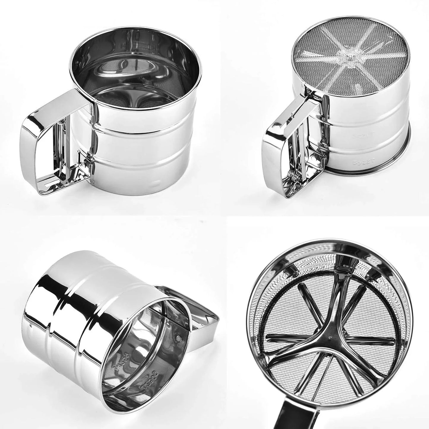 Steel Baking Filter Baking Flour Sifter Fine Mesh Manual Sifter With Easy Grip Handle