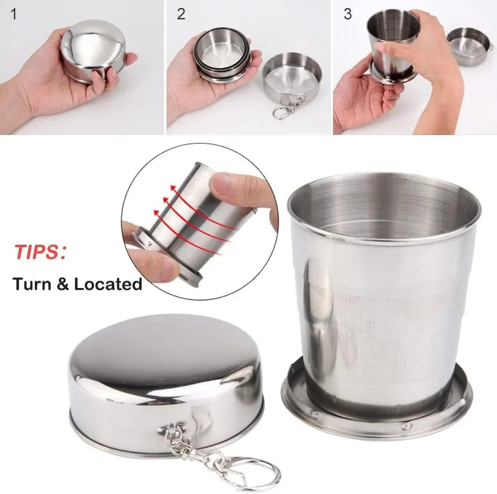 Stainless steel telescopic collapsible foldable water cup