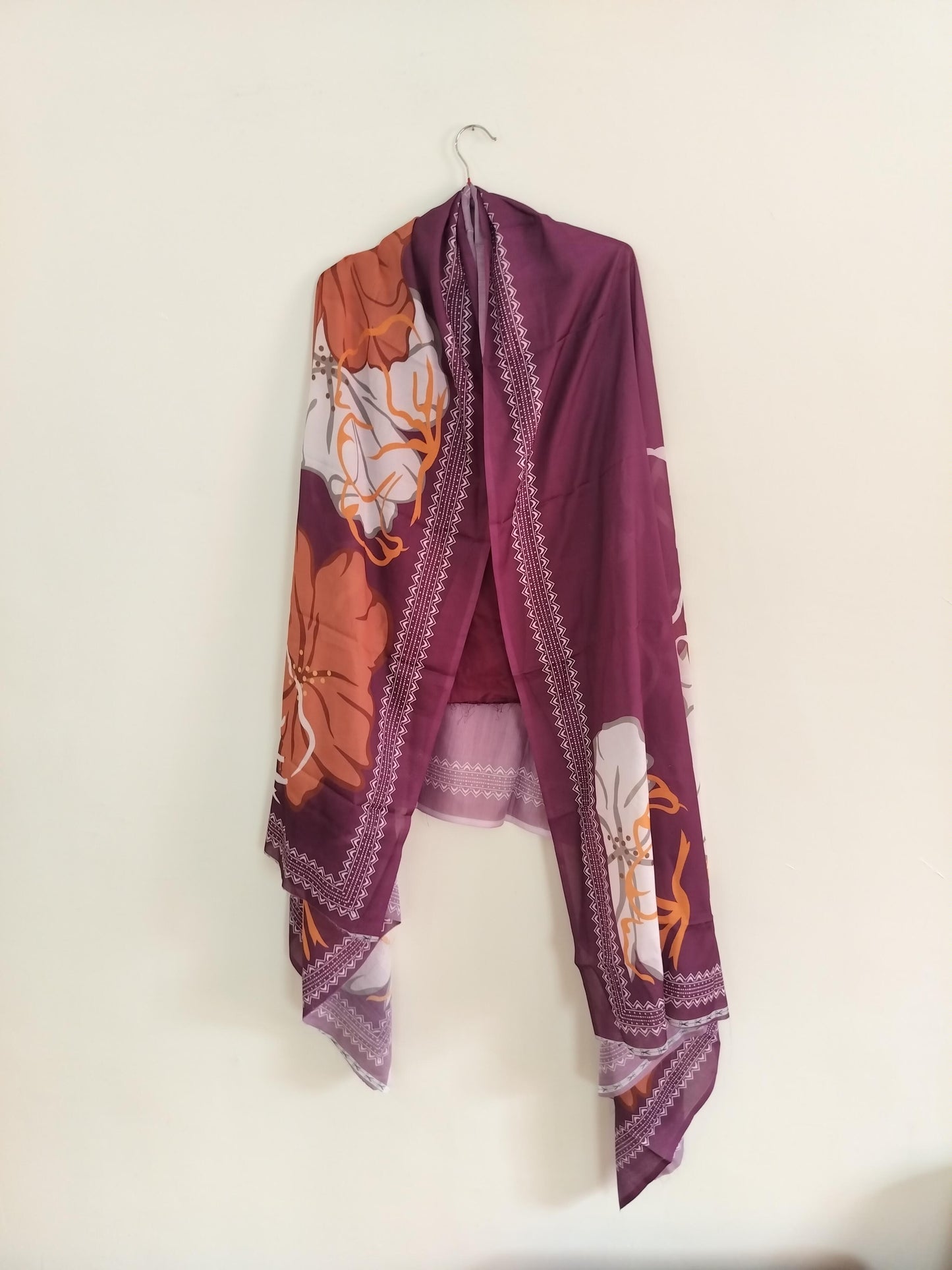 Royal Plum Embroidered 3 pc Suit Set with Floral Printed Dupatta  Description..