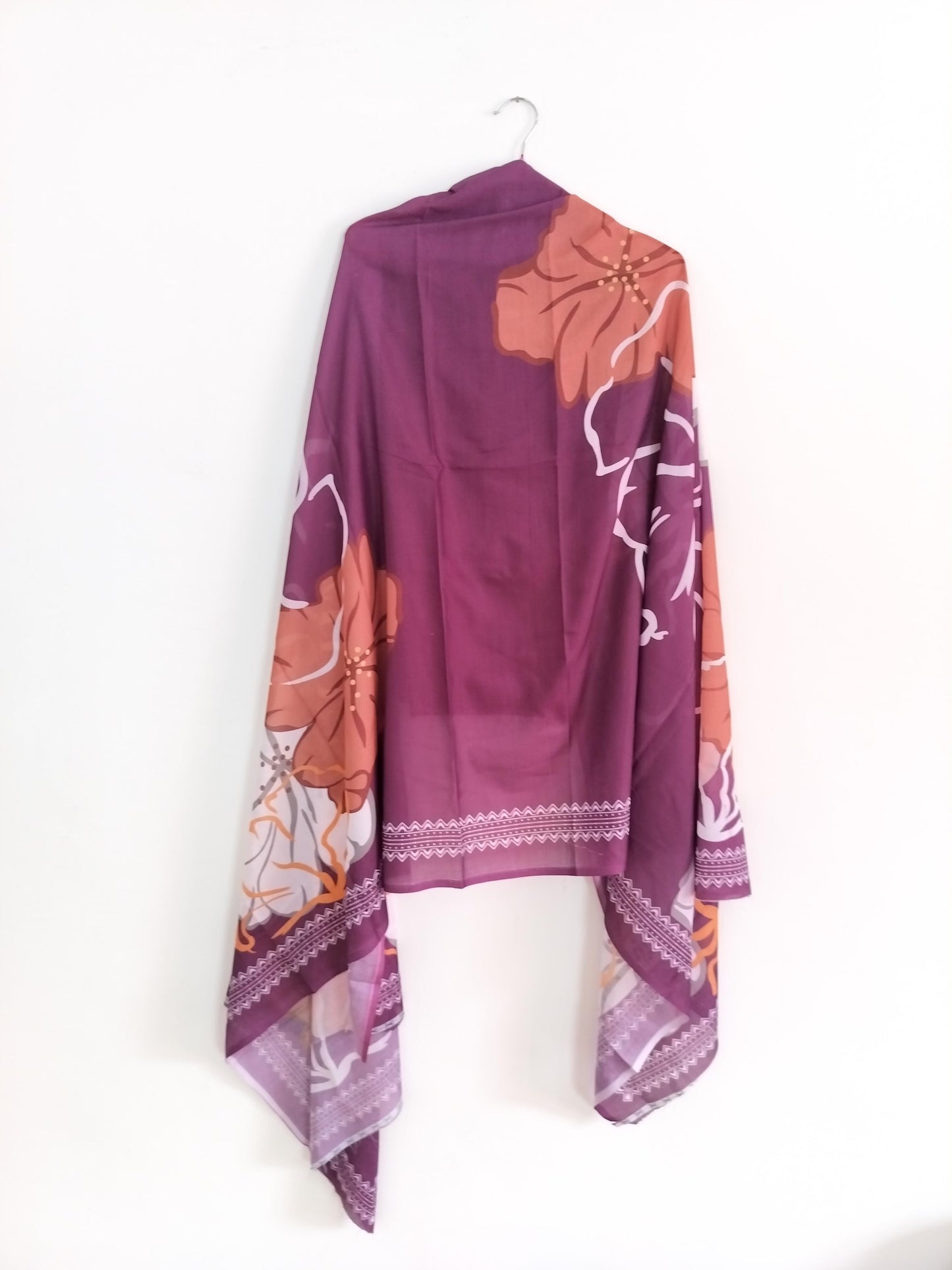 Royal Plum Embroidered 3 pc Suit Set with Floral Printed Dupatta  Description..