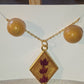 Shimmering Gold Resin Diamond Pendant with Matching Studs