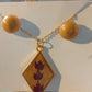Shimmering Gold Resin Diamond Pendant with Matching Studs