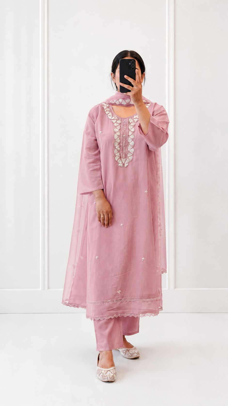 Blush pink dreams stitched with elegance and charm.