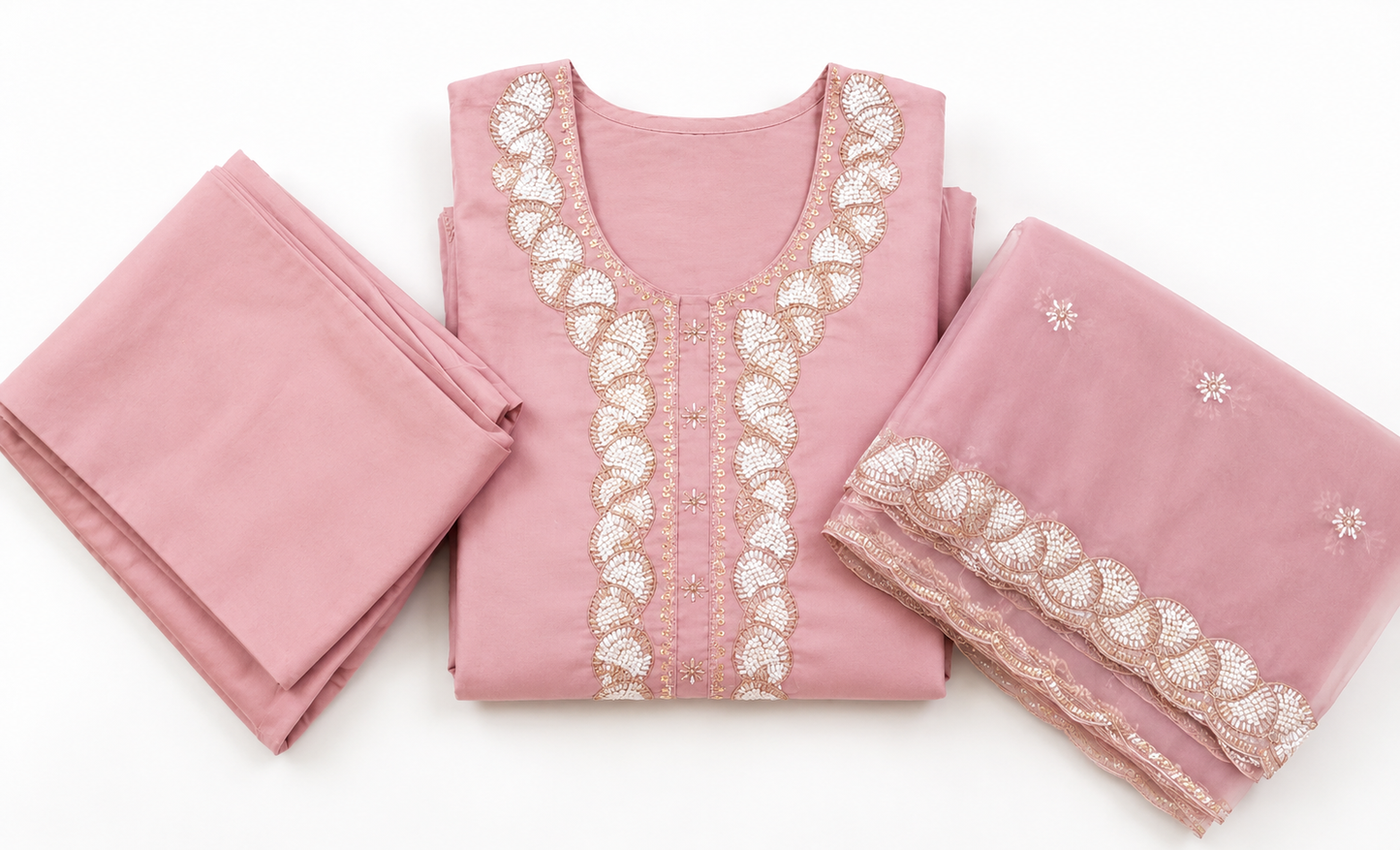 Blush pink dreams stitched with elegance and charm.